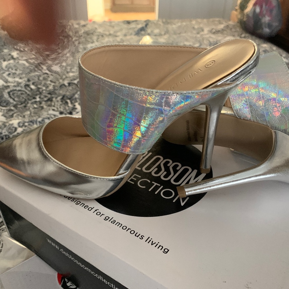 Silver 3 inch open back heel